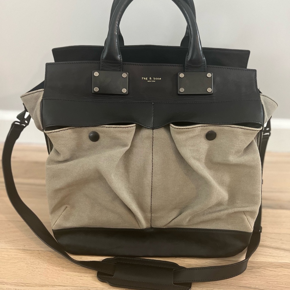 Rag & Bone Black and Tan Messenger Bag with Leather Handles